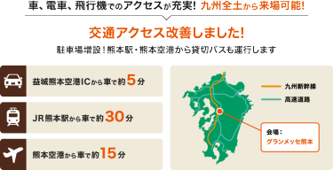 車、電車、飛行機でのアクセスが充実! 九州全土から来場可能!