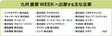 九州 農業 WEEK へ出展･登壇する主な企業