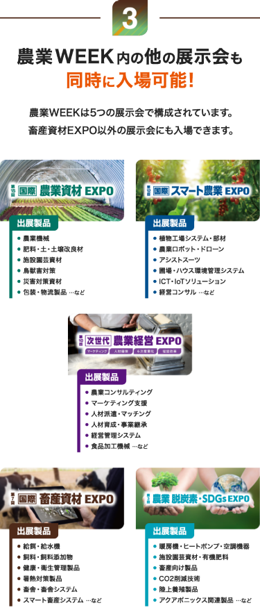 農業WEEK内の他の展示会も同時に入場可能！