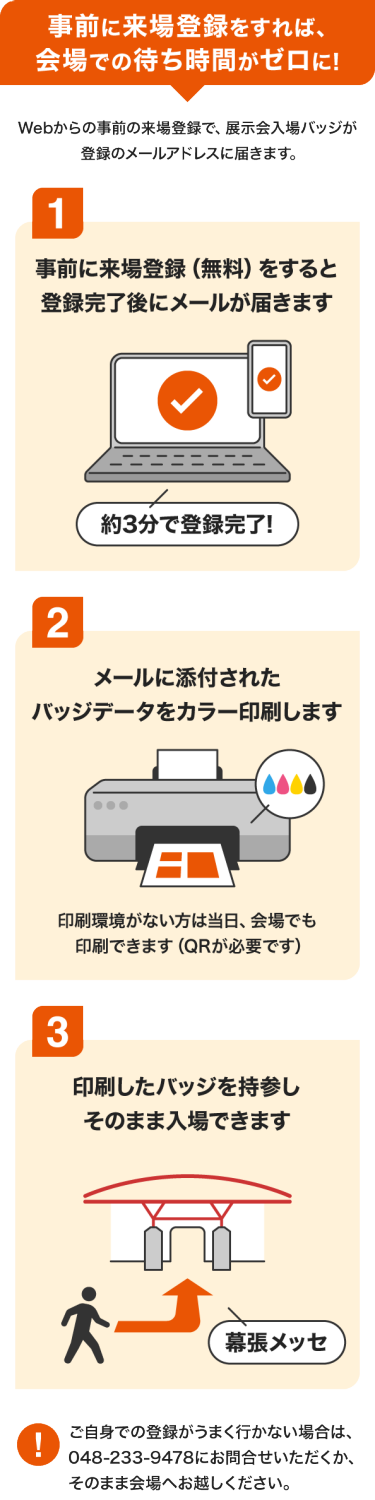事前に来場登録をすれば、会場での待ち時間がゼロに！